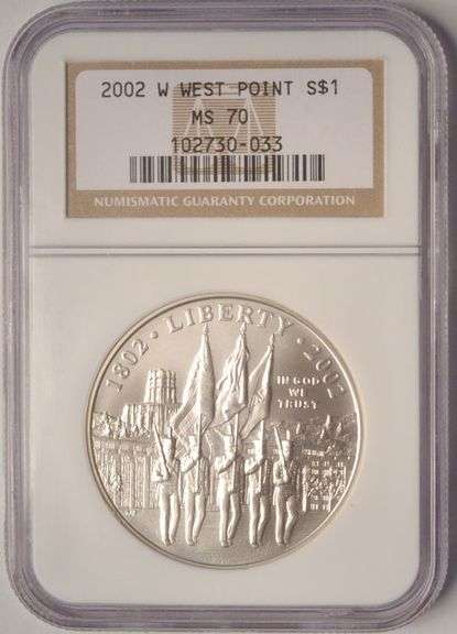 2002 West Point Commemorative Silver Dollars Uncirculated And Proof NGC PF/MS70