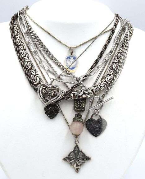 Group lot of vintage 925 sterling silver necklaces