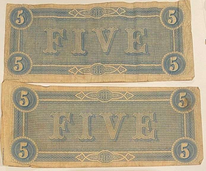 2 Red Feb 17 1864 $5 Confederate States Note