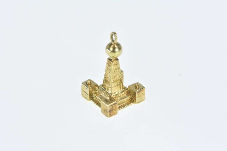 18K Yellow Gold Pyramid Tower Vintage Statue Monument Charm/Pendant