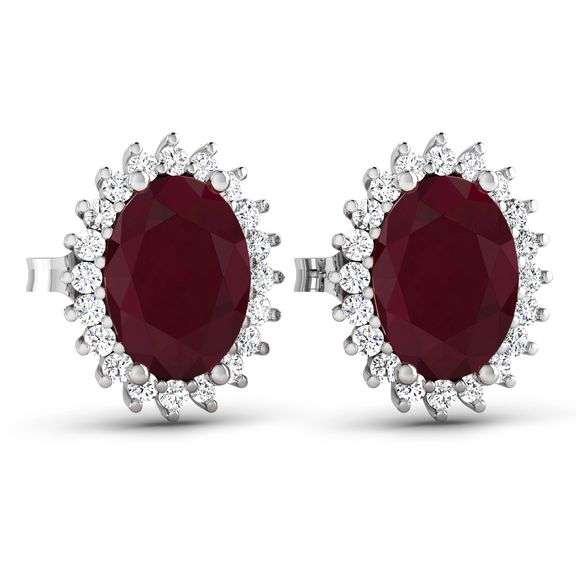 14 Kt White Gold Ruby Diamond Earrings