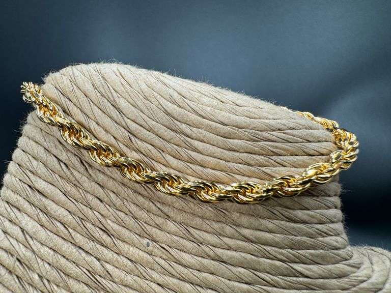 22k Yellow Gold Plated Sterling Silver Diamond-Cut Rope Chain 3.7mm Solid 925 Italy New Bracelet 7"