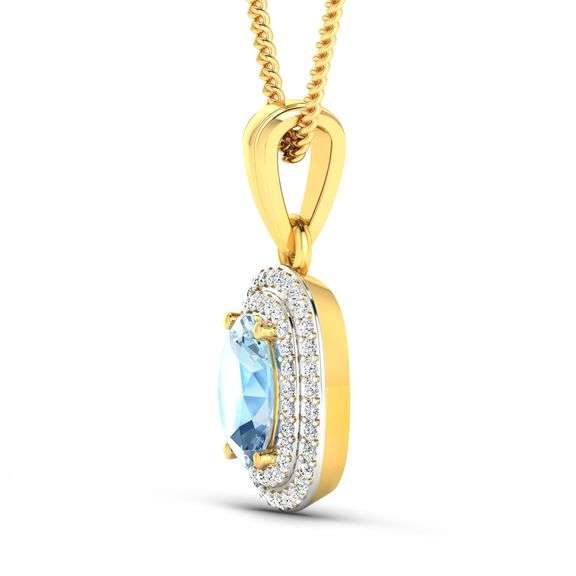 14 Kt Yellow Gold Aquamarine Diamond Pendant