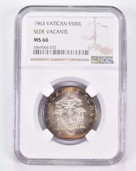 MS66 1963 Vatican 500 Lire Silver Sede Vacante NGC Toned!