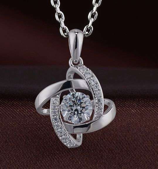 Sterling silver with center created dancing diamond necklace