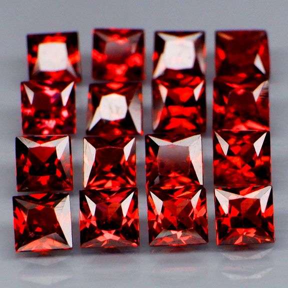 Tremendous 6.84ct princess cut cherry red Garnet set