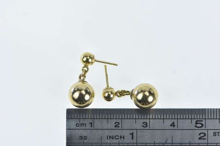 14K Yellow Gold 9.6mm Ball Round Dangle Vintage Circle Earrings