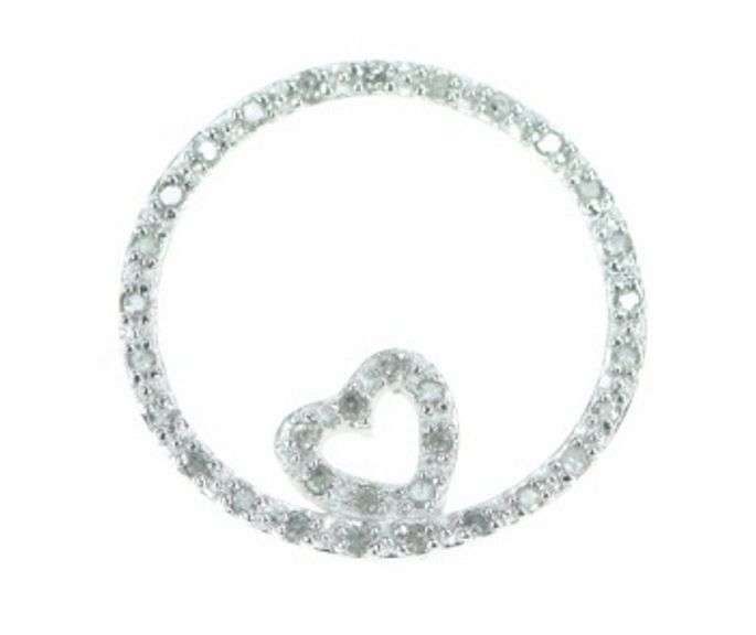 10K White Gold Diamond Circle Heart Love Symbol Pendant
