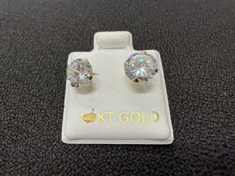 10k Yellow Gold 7mm Round White CZ Solitaire Stud Brilliant Earrings