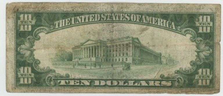 Scarcer Series of 1928 $10 Gold Certificate note. Circ
