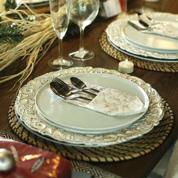 Set of 6 Antique White Charger Plates