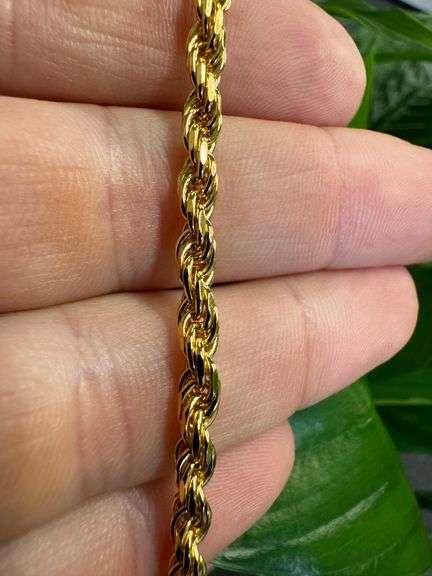 22k Yellow Gold Plated Sterling Silver Diamond-Cut Rope Chain 3.7mm Solid 925 Italy New Bracelet 7"