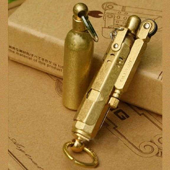 WWII Military Trench Lighter & Copper Brass Fuel Bottle Set