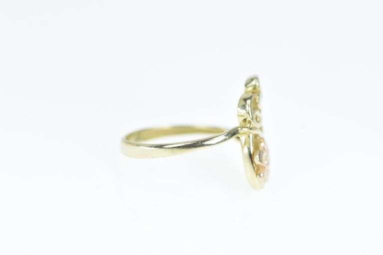 14K Yellow Gold Black Hills Flower Daisy Diamond Swirl Bypass Ring