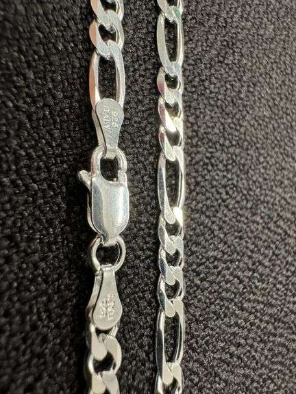 Sterling Silver Diamond-Cut Figaro Link Chain 3.9mm Solid 925 Italy Bracelet 8" inch