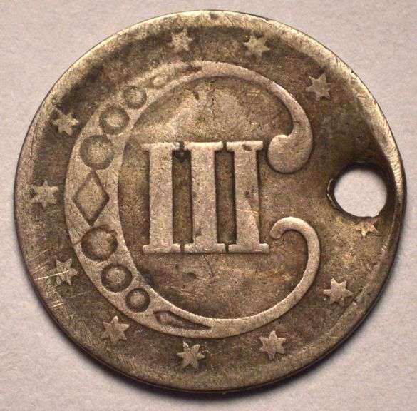 1857 3 Cent Silver With Hole