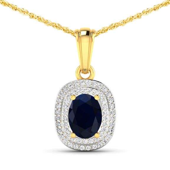 14 Kt Gold Midnight Blue Sapphire Diamond Pendant