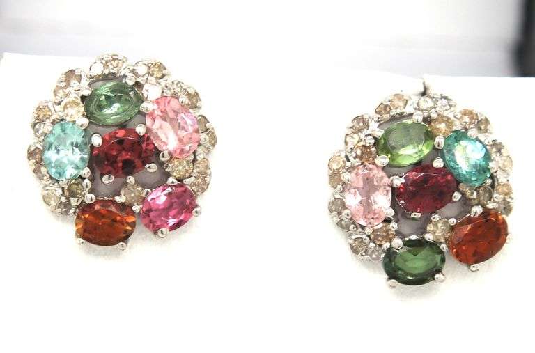 Whimsical Polychromatic Quartz Earrings with Silver and Diamond Accents