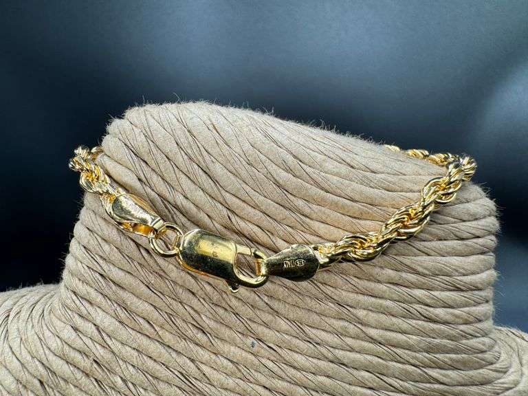 22k Yellow Gold Plated Sterling Silver Diamond-Cut Rope Chain 3.7mm Solid 925 Italy New Bracelet 7"