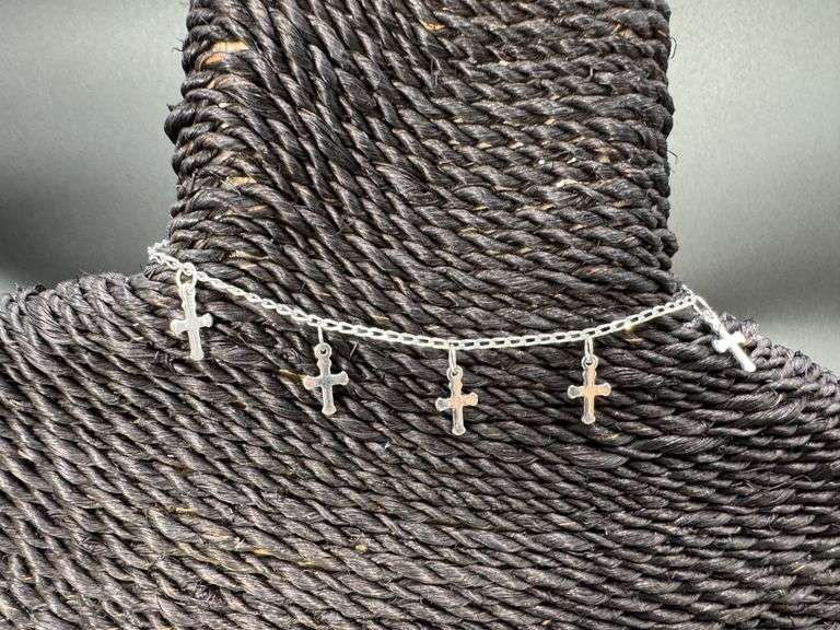 925 Sterling Silver Cross Bracelet Anklet 10"