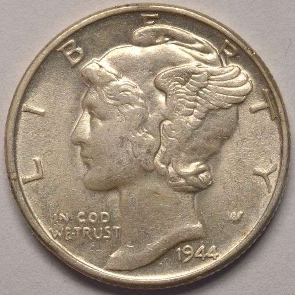 1944 Mercury Dime, Circulated With Luster.