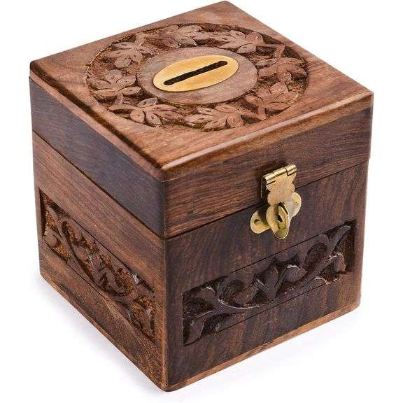 Vintage Indian Rosewood Coin Bank