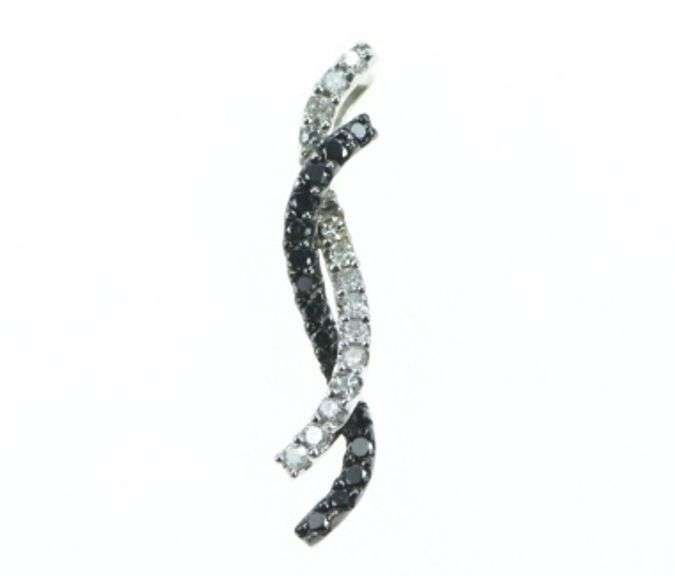 14K White Gold Black & White Diamond Wave Journey Pendant