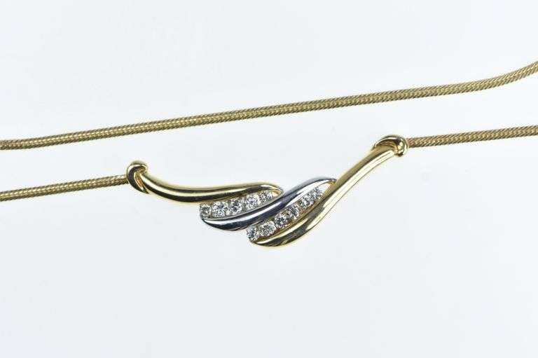 14K Yellow Gold 0.44 Ctw Diamond Wavy Herringbone Necklace