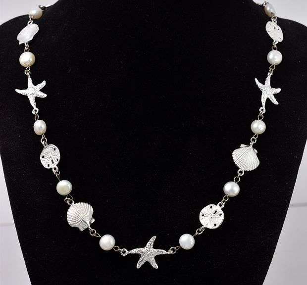 Pearl Beached Themed Necklace in Sterling Silver