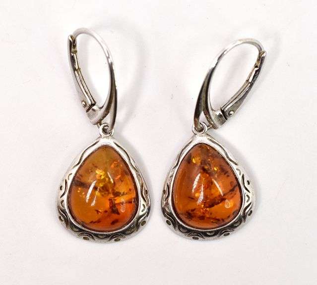 Synthetic Amber Gemstone Earrings in Sterling Silver