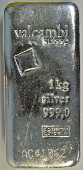 Valcambi Suisse pure .999 fine Silver 1 Kilo Bar. Unique Serial Number