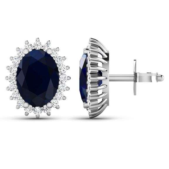 14Kt White Gold Midnight Blue Sapphire Earrings