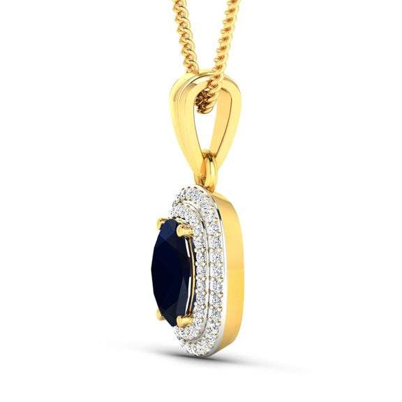 14 Kt Gold Midnight Blue Sapphire Diamond Pendant