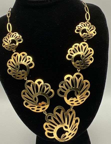 17.5g 18k YG Necklace, 18in, 5-35mm Floral Feather Link