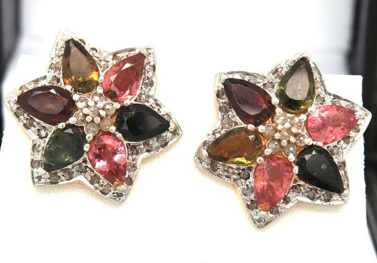 14kt Gold Plated Sterling Silver Polychromatic Tanzanite Earrings with Diamond Accents Earrings