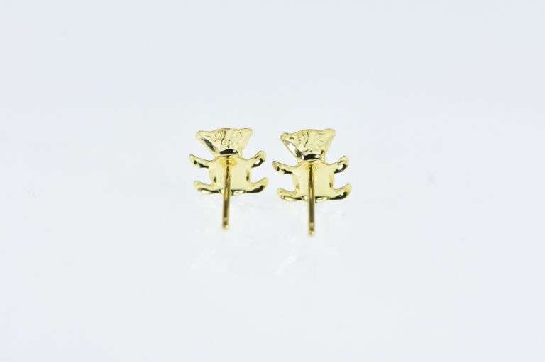 14K Yellow Gold Teddy Bear Stuffed Animal Kids Toy Stud Earrings