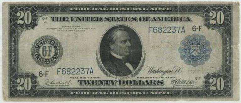 Scarce Series of 1914 Large Size $20 Federal Reserve Note (6-F)