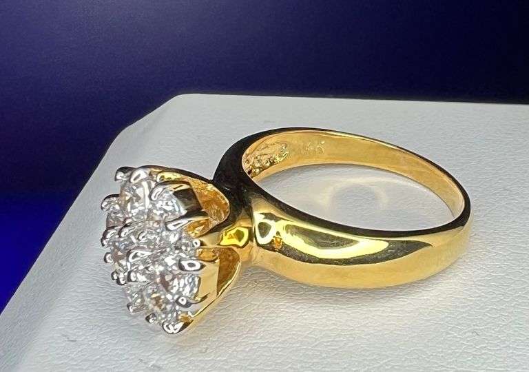 Sparkling 14 Kt Yellow Gold Plated 4.45 Ctw Lab Simulated Diamond Ring SA45R