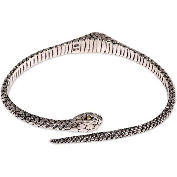Indonesian Earth Serpent 18k Gold and .925 Sterling Silver Bracelet