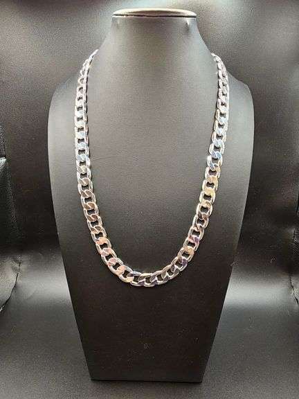 Huge 90 Gram 14 Kt Tri-Layered .925 Silver Plated Cuban Link Necklace
