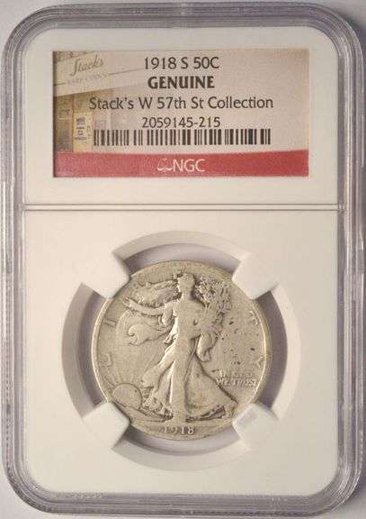 1918-S Walking Liberty Half Dollar Stack's W 57th St Collection NGC Genuine