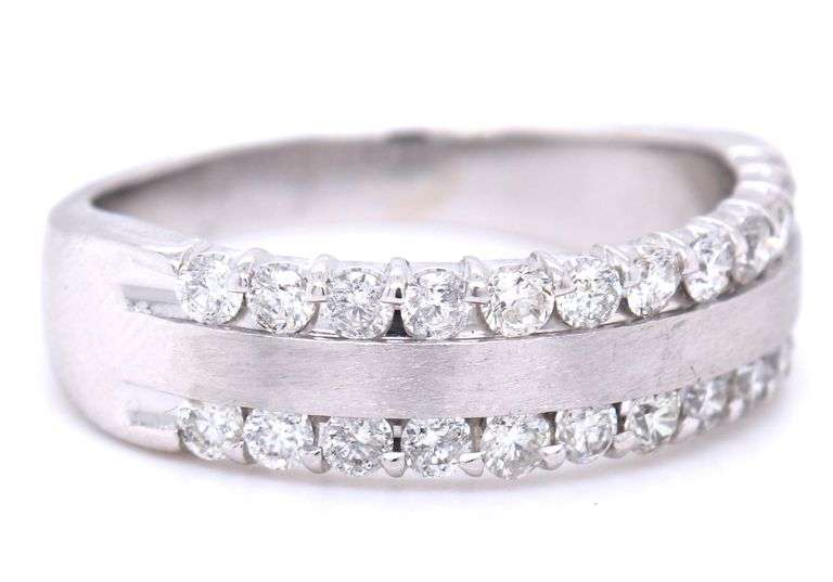 14kt White gold double row satin diamond band