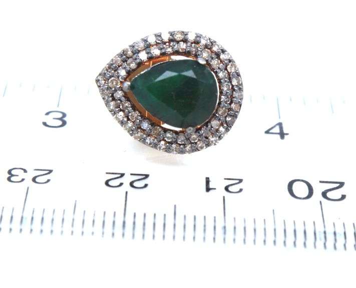 Glittering Teardrop Emerald Earrings with Gold Plated Silver and Diamond Accents