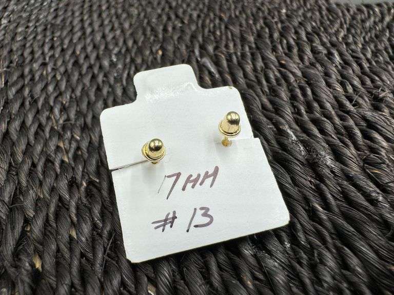 10k Yellow Gold 7mm Round White CZ Solitaire Stud Brilliant Earrings