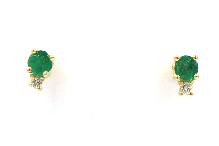 14kt Yellow gold Emerald and diamond stud earrings