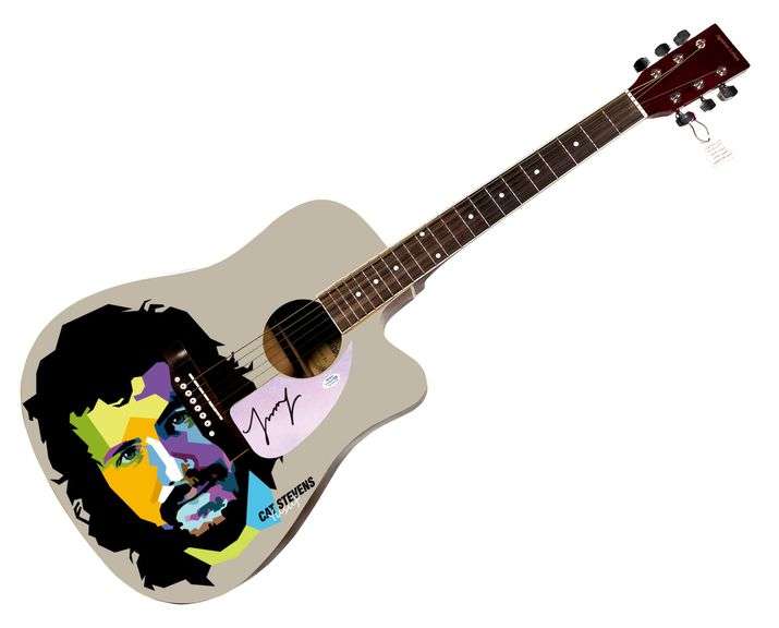 Cat Stevens Autographed Custom Graphics Photo Guitar ACOA