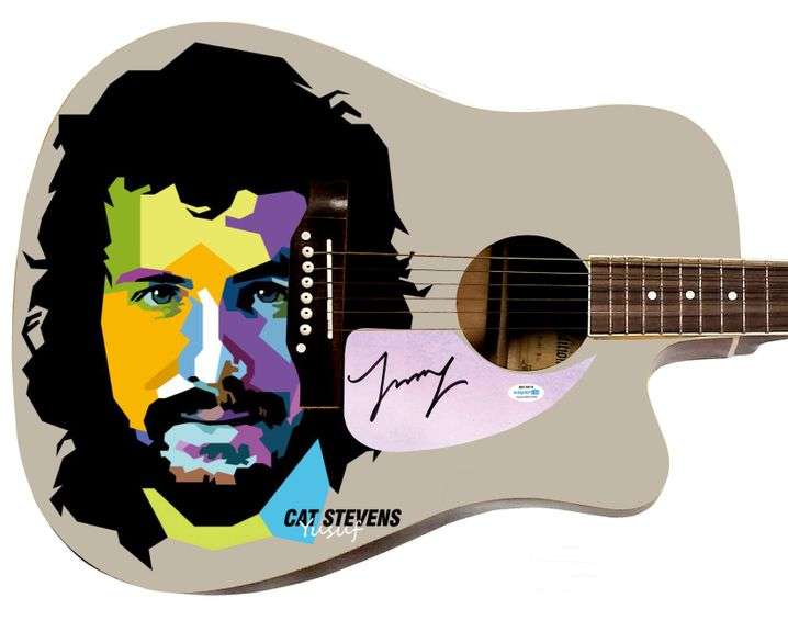 Cat Stevens Autographed Custom Graphics Photo Guitar ACOA