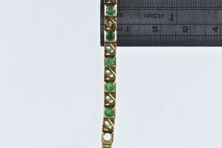14K Yellow Gold Emerald Diamond Vintage Squared Chain Bracelet