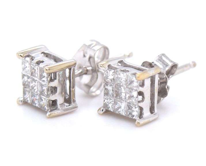 14kt White gold approximate 0.40ctw Invisible set diamond stud earrings