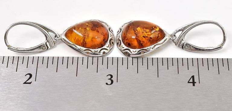 Synthetic Amber Gemstone Earrings in Sterling Silver